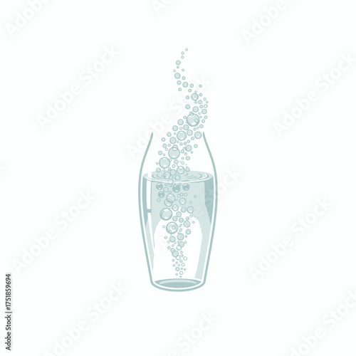 Dynamic graphic illustration of a refreshing, effervescent drink in a clear glass, with lively bubbles rising to the surface, symbolizing purity, crispness, and invigorating freshness