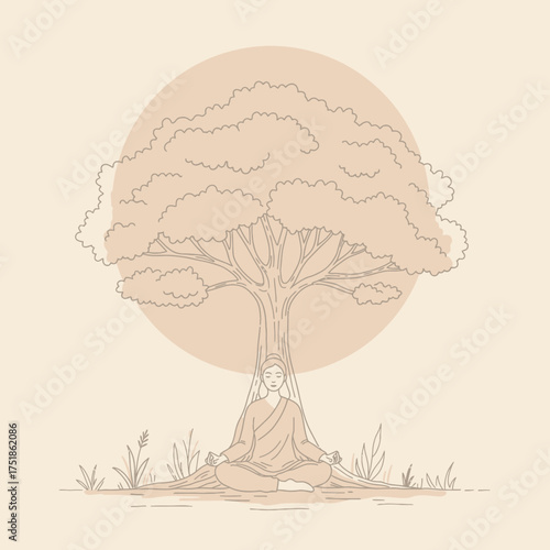Meditating Buddha Under a Tree.