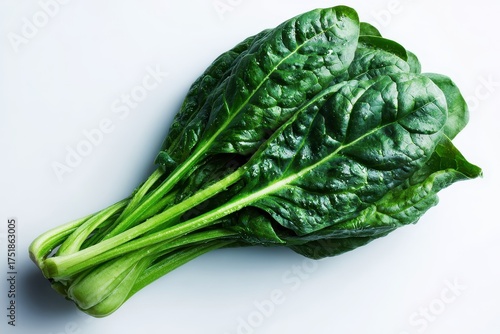 Fresh organic spinach bunch on a clean white background