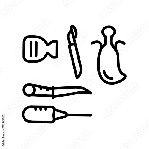 Line art illustration of medical instruments