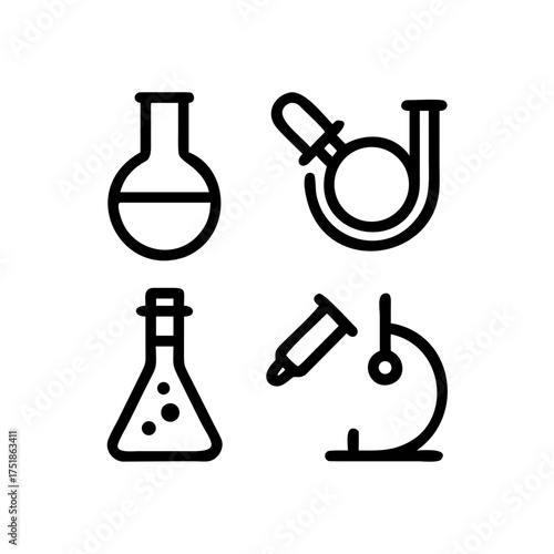 Science lab equipment icons for experiments