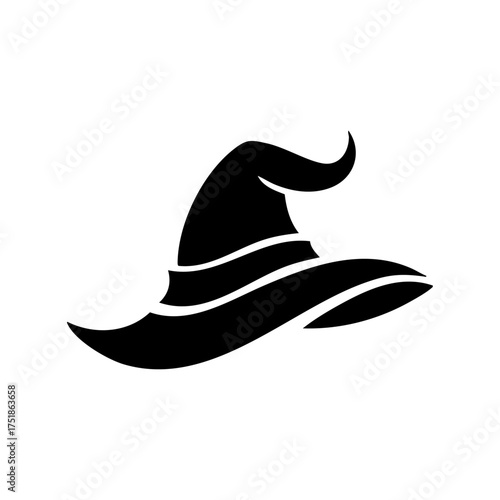 Stylized witch hat with flowing ribbon, representing Halloween mystery, fantasy, and enchantment.
