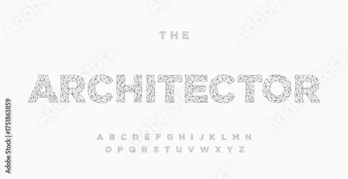 Architectural project font, technical draw style alphabet. Geometrical typography. Wireframe letters, typographic design with draft strokes for architecture logo and headline. Isolated vector typeset
