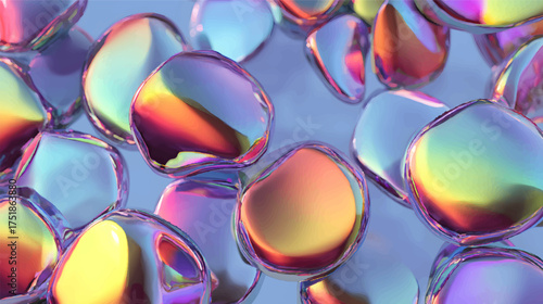 Colorful abstract bubbles with a shiny, reflective surface, creating a vibrant and dreamy atmosphere