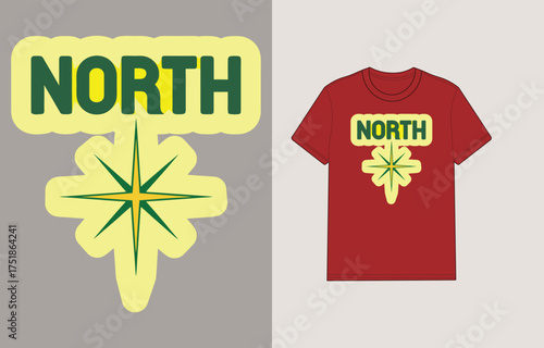 Stylized north star graphic with word north t shirt compass symbol