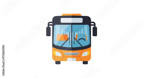 Front view of a modern orange public transport bus with large windows.