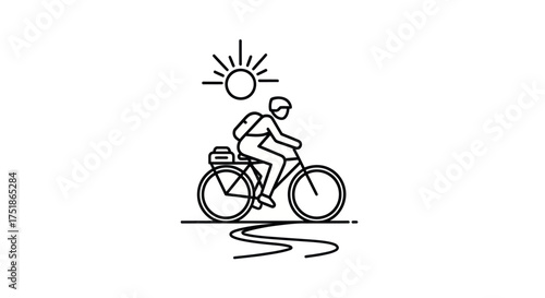 Minimalist Line Art Illustration of a Cyclist Riding a Bicycle Under the Sun.
