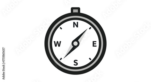 Simple Black and White Compass Icon for Navigation and Direction.