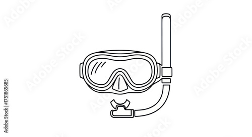 Black and White Line Art Snorkel and Diving Mask.