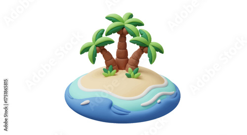 Stylized 3D Tropical Island with Palm Trees and Ocean Waves.
