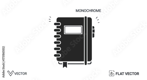 Monochrome Spiral Bound Notebook with Label and Bookmark.