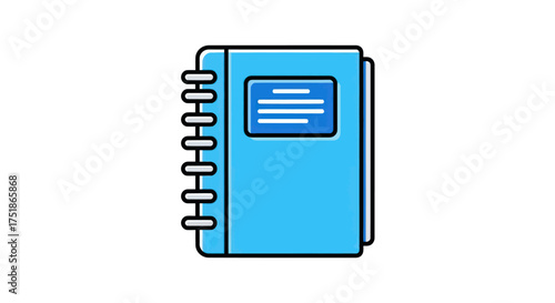 Blue notebook with spiral binding and label for notes and organization.