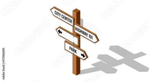 Directional Signpost with City Center Highway 101 and Park Labels.