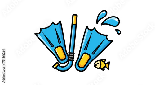 Blue Snorkel Gear and Small Yellow Fish Illustration.