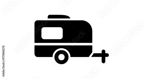 Black Silhouette Icon of a Small Travel Trailer Camper.
