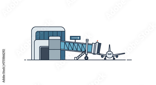 Modern Airport Terminal with Jet Bridge Connected to Airplane.