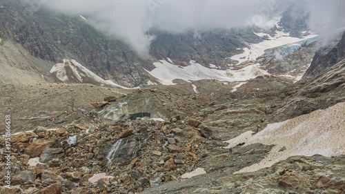 Timelapse, view of melting glacier in the Swiss Alps. Stein Glacier, Steingletscher, Urner Alps, Susten Pass, Canton of Berne, Switzerland.