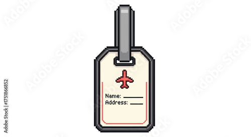 Illustrated Luggage Tag with Airplane Icon and Name-Address Fields.