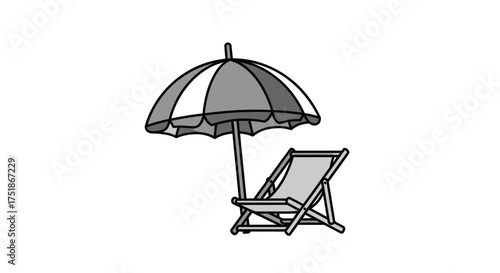 Black and White Beach Umbrella and Lounge Chair.
