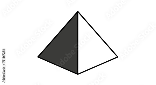 A simple two-toned square pyramid icon with a black and white split design.