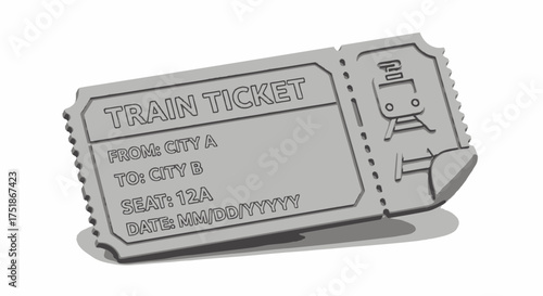 Vintage Train Ticket Illustration with Journey Details.