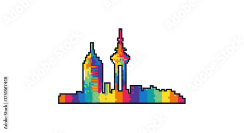 Colorful Abstract City Skyline Silhouette with Tall Buildings.