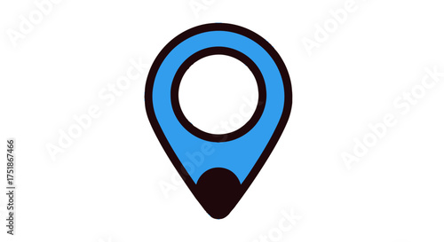 A simple blue map pin location marker icon with a black outline and a circular center.