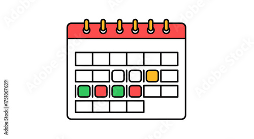 Simple Illustrated Calendar with Highlighted Dates and Red Top.