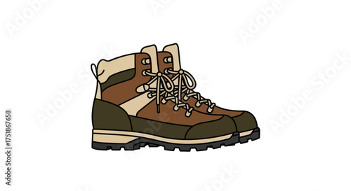 Sturdy Brown Leather Hiking Boots with Laces.