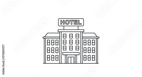 Simple Line Art Illustration of a Modern Hotel Building.