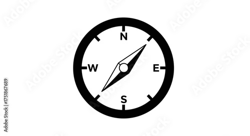 Classic Black and White Compass with Cardinal Directions.