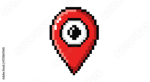 Pixelated Red Location Pin with Soccer Ball Icon.