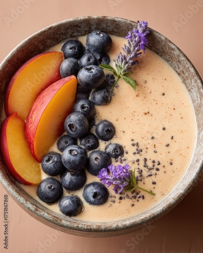 Close Up View of Summer Smoothie Bowl with Fruits and Berries