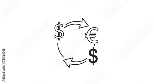 Currency Exchange Cycle: Dollar Euro Dollar with Arrows.