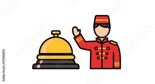 Hotel Bellhop and Service Bell Flat Icon Illustration.