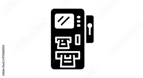 Black ATM Machine Icon with Screen and Card Slot.