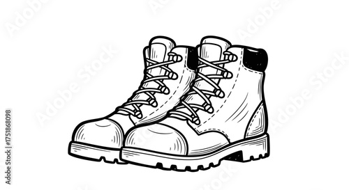 Detailed Hand-Drawn Illustration of Rugged Work Boots.