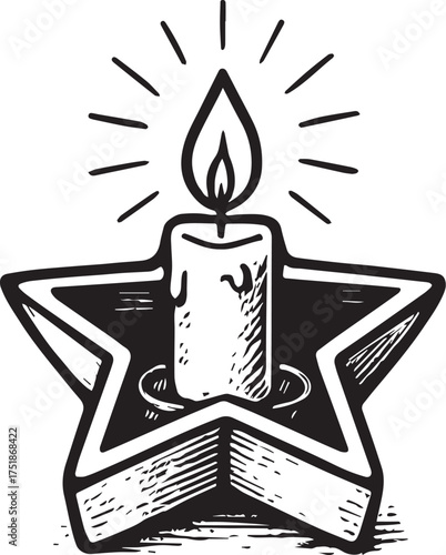 A serene illustration of a candle casting a warm, inviting glow from within a five-pointed star, celebrating the essence of light and hope.