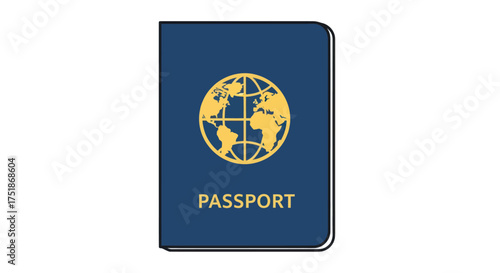 A generic blue passport with a golden globe emblem and the word PASSPORT printed on the cover.