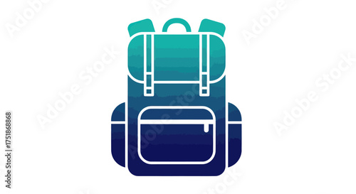 A blue and green gradient icon of a hiking backpack with multiple compartments.