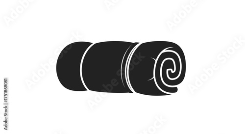 Rolled up sleeping bag with straps for camping.