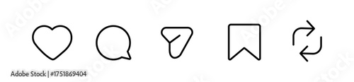 Like, Repost, comment share save vector icon set. Site navigation symbol. Social media web linear sign	