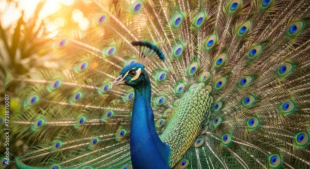 Obraz premium Peacock's vibrant, iridescent plumage