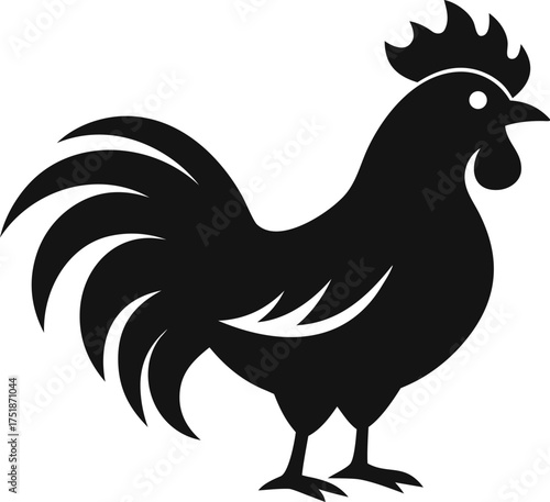 Stylish Crowing Rooster Cartoon Silhouette