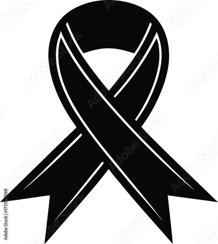Black ribbon silhouette graphic symbol awareness
