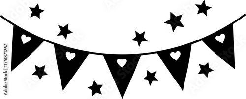Hanging Bunting Banner Silhouette Vector with Stars