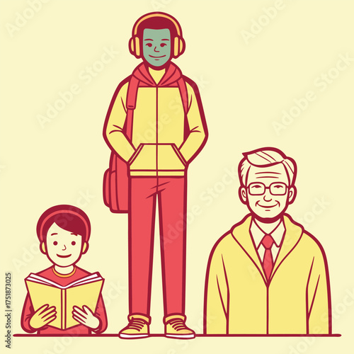 Happy family cartoon illustration with father son mother and child vector people