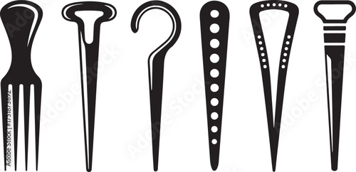 Set of Hairpin and Hair Accessories Vector Design Featuring Various Hair Tools