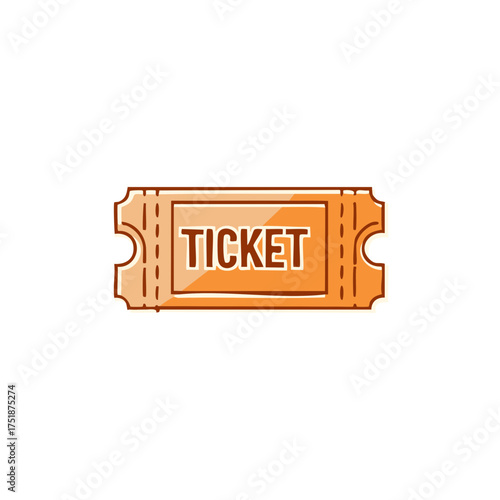 Event Admission Ticket Icon in Orange and Brown Vintage Style Illustration