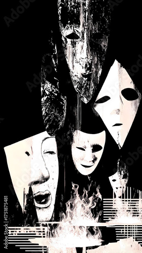 carnival parade with masks and fire symbolizing chaos and irrational madness